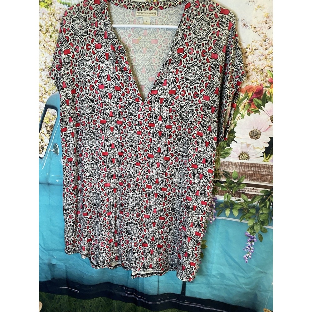 Dana Buchman Size L Dolman Slv Vneck Rayon Spandex Shirt